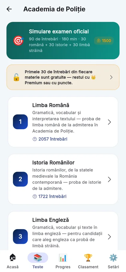 Disciplinele pentru facultatea de profil: română, istorie, limbi străine