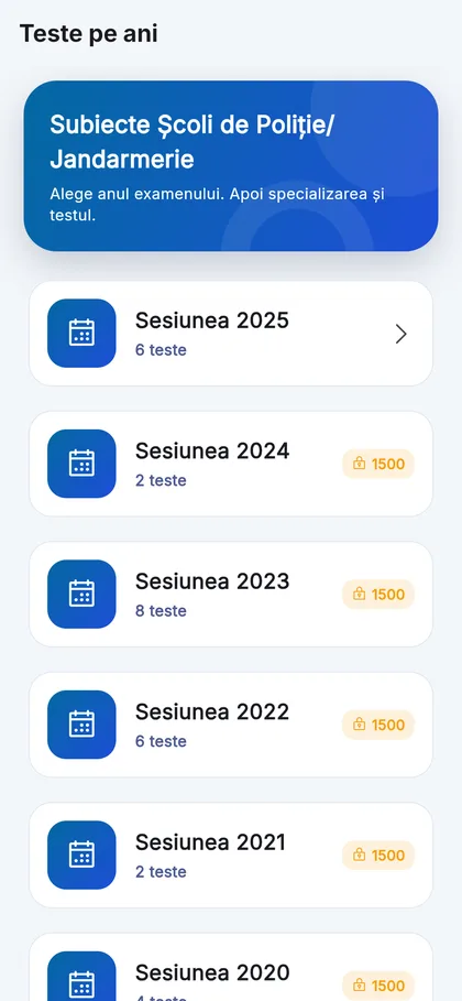 Arhiva subiectelor pentru școlile de subofițeri, pe sesiuni